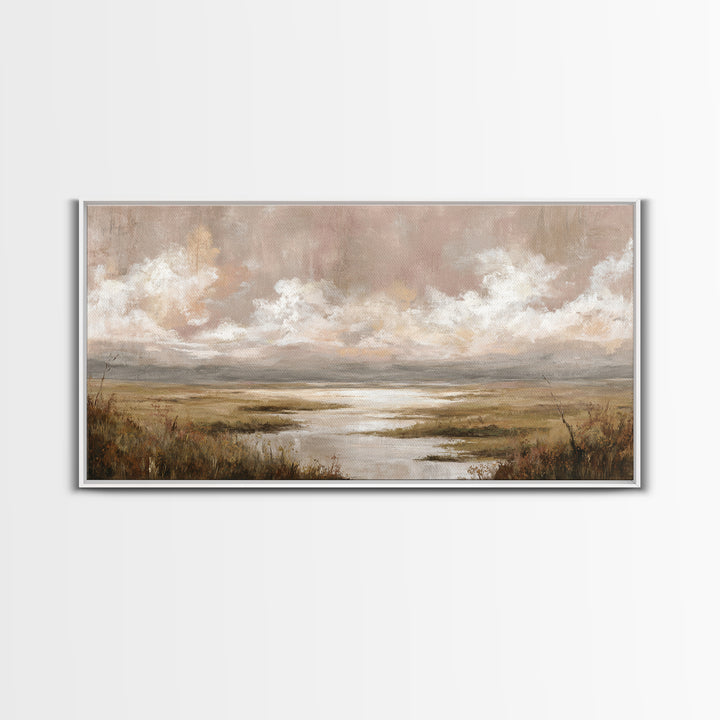 Romantic Cloudscape in Blush and Ivory Framed Canvas Print, Guest Bedroom Art, Minimalist Wall Art, Bedroom Decor, Guest, GBA-2x1-79