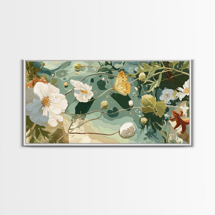 Garden Butterfly and Flowers Specimen Study Framed Canvas Print, Guest Bedroom Art, Home, Bedroom Decor, Fine Art, Guest, GBA-2x1-91
