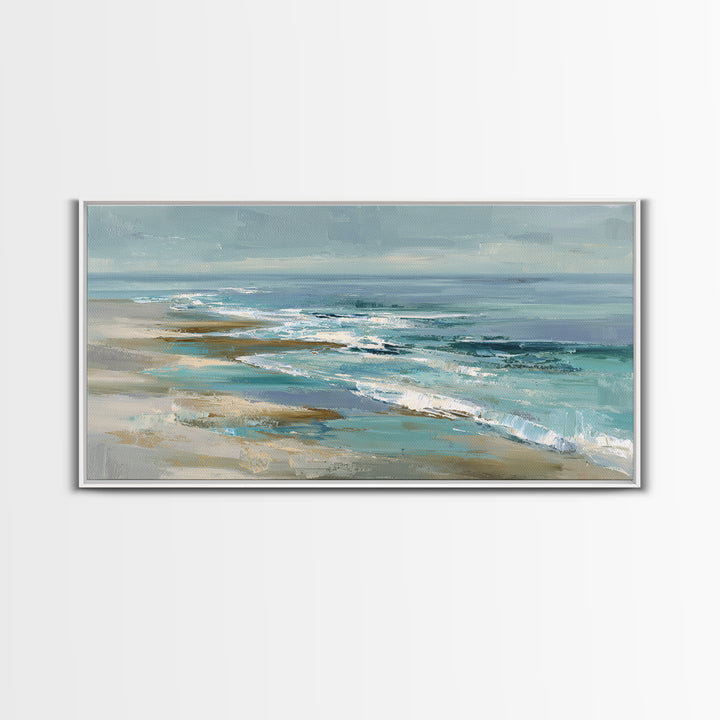 Coastal Dunes in Pale Blue and Sand Framed Canvas Print, Guest Bedroom Art, New Home Gift, Bedroom Decor, Fine Art, Guest, GBA-2x1-97