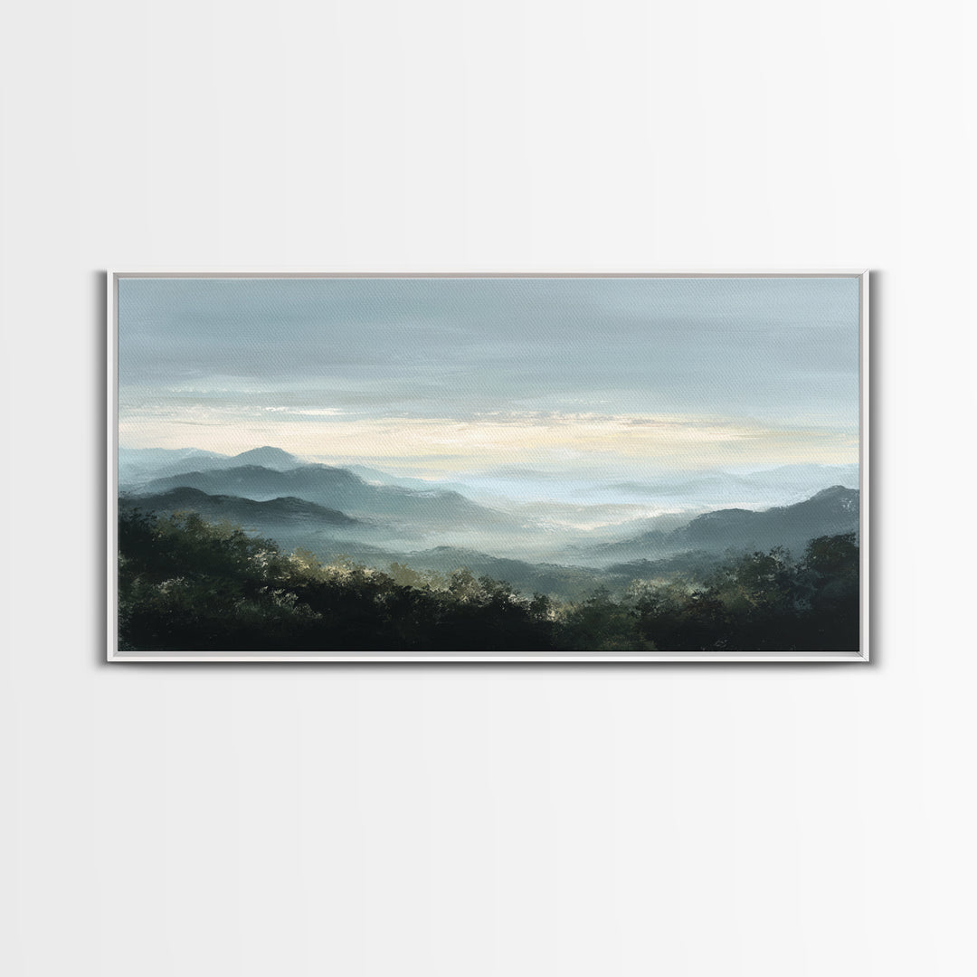 Soft Mountain Horizon Framed Canvas Print, Guest Bedroom Art, Farmhouse Decor, Bedroom Decor, Fine Art, Guest, Trendy Wall Art, GBA-2x1-99