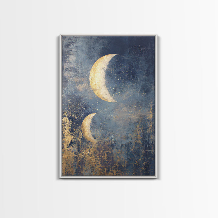 Minimal Moon and Stars Composition Framed Canvas Print, Guest Bedroom Art, Funky Wall Art, Bedroom Decor, Fine Art, Guest, GBA-2x3-24
