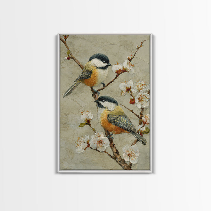 Small Bird Pair on Flowering Branch Framed Canvas Print, Guest Bedroom Art, Cat Wall Art, Bedroom Decor, Fine Art, Guest, GBA-2x3-36