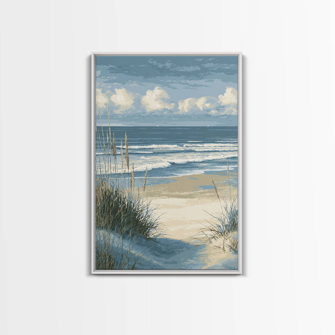 Coastal Dunes in Pale Blue and Sand Framed Canvas Print, Guest Bedroom Art, Wall Decor, Bedroom Decor, Fine Art, Guest, GBA-2x3-37