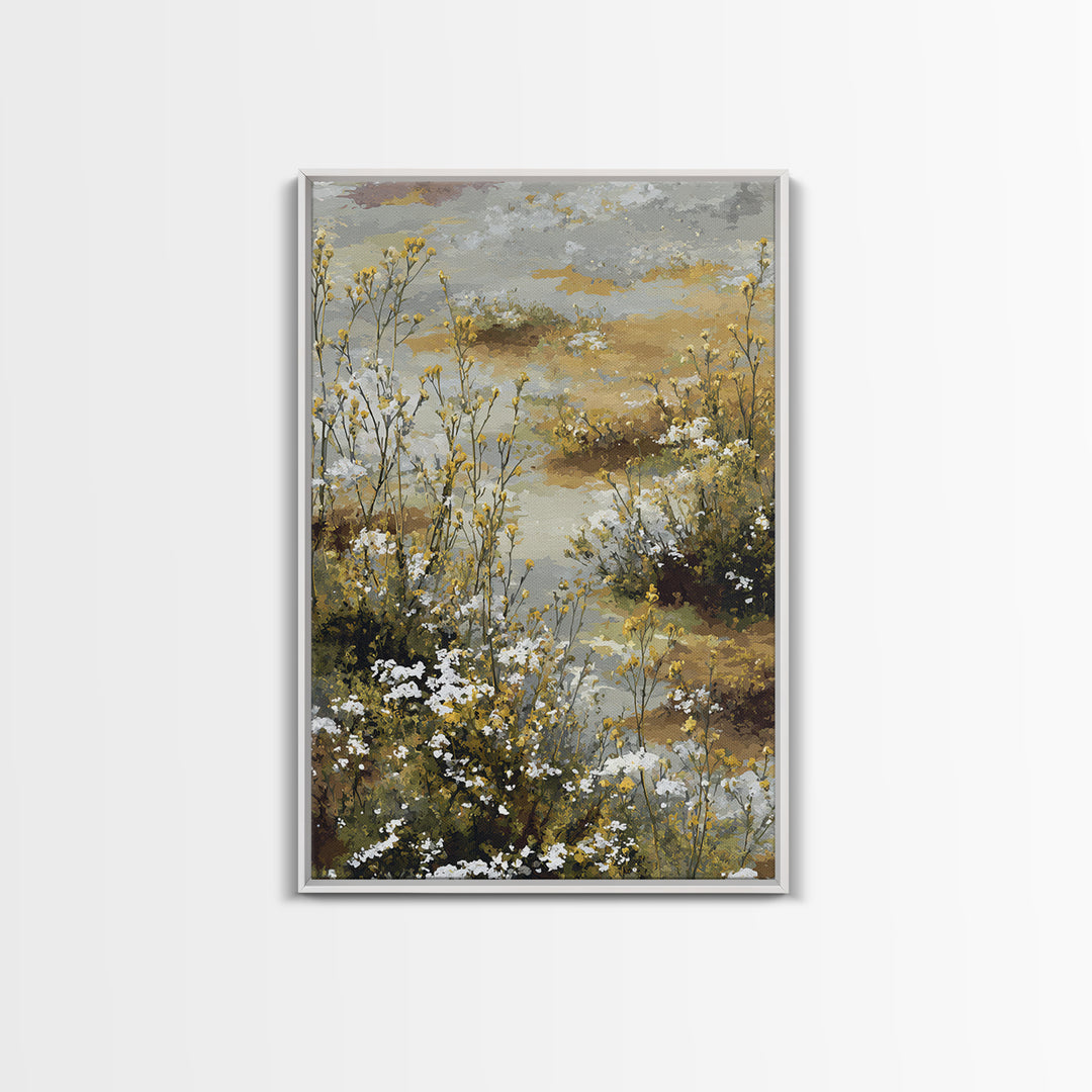 Sunlit Meadow with Delicate Flowers Framed Canvas Print, Guest Bedroom Art, Wall Art, Bedroom Decor, Fine Art, Guest, GBA-2x3-47
