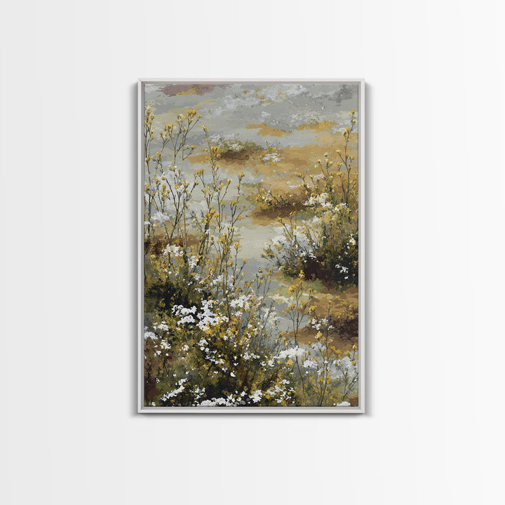 Sunlit Meadow with Delicate Flowers Framed Canvas Print, Guest Bedroom Art, Wall Art, Bedroom Decor, Fine Art, Guest, GBA-2x3-47
