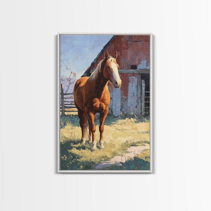 Quiet Horse Pasture at Sunset Framed Canvas Print, Guest Bedroom Art, Home, Bedroom Decor, Oil Painting, Guest, GBA-2x3-53
