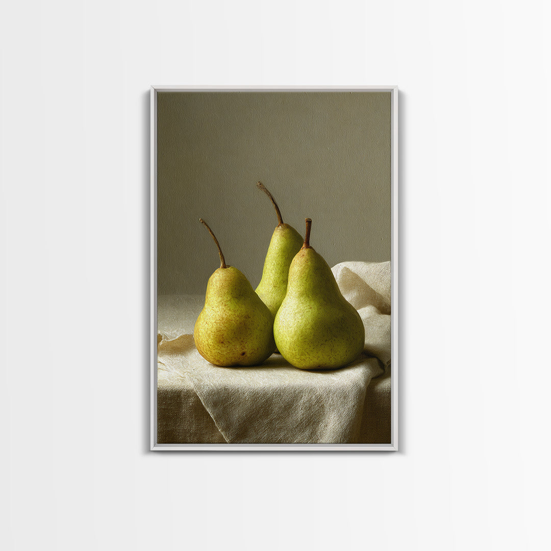 Classic Pear Still Life for Cozy Hospitality Framed Canvas Print, Guest Bedroom Art, Living Room Decor, Bedroom Decor, Guest, GBA-2x3-76