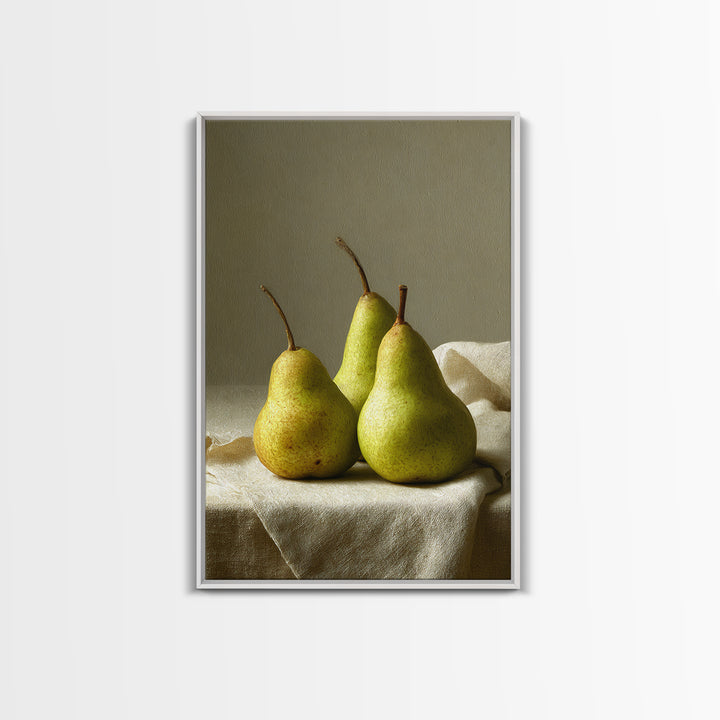 Classic Pear Still Life for Cozy Hospitality Framed Canvas Print, Guest Bedroom Art, Living Room Decor, Bedroom Decor, Guest, GBA-2x3-76