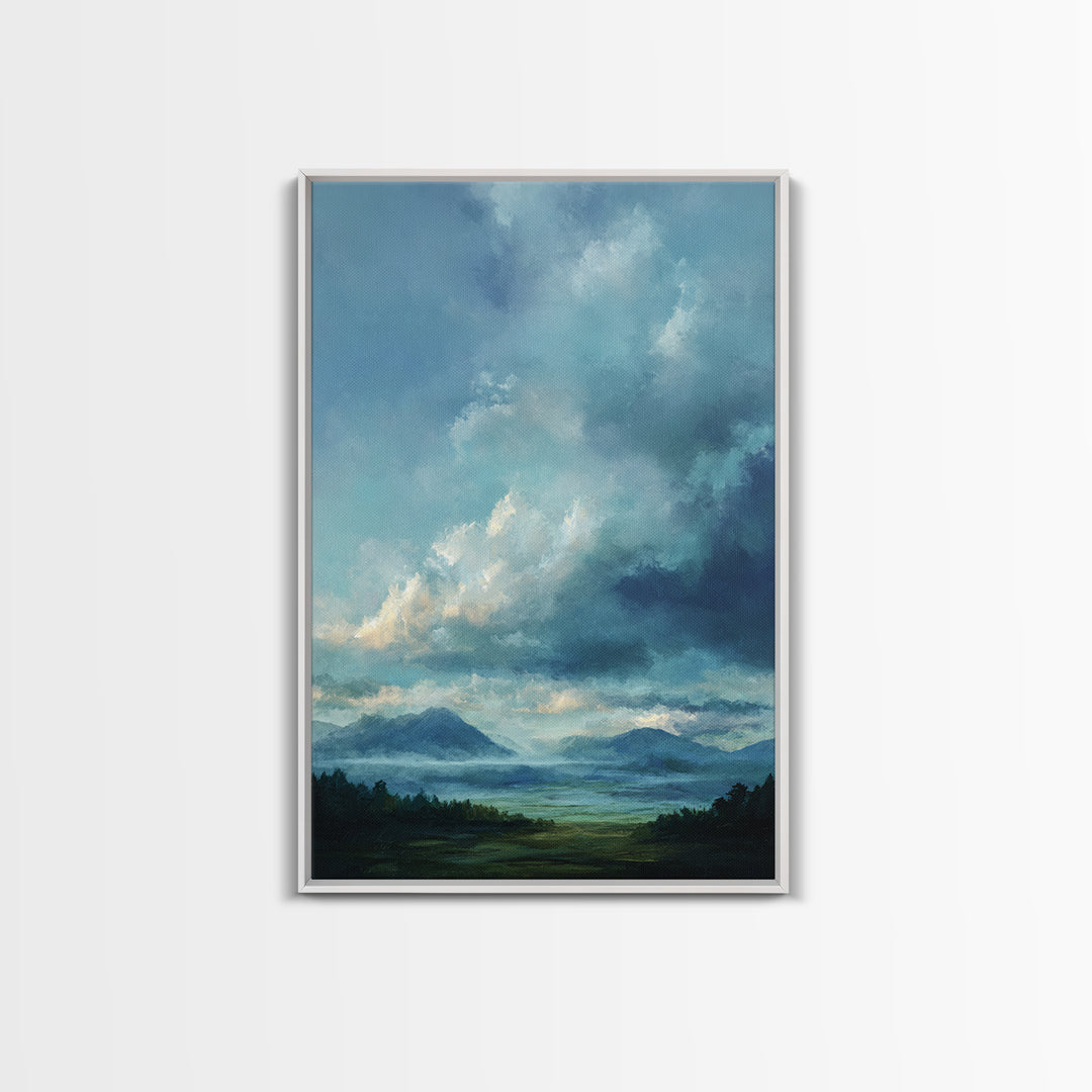 Soft Mountain Horizon Framed Canvas Print, Guest Bedroom Art, Living Room Decor, Bedroom Decor, Oil Painting, Guest, GBA-2x3-87