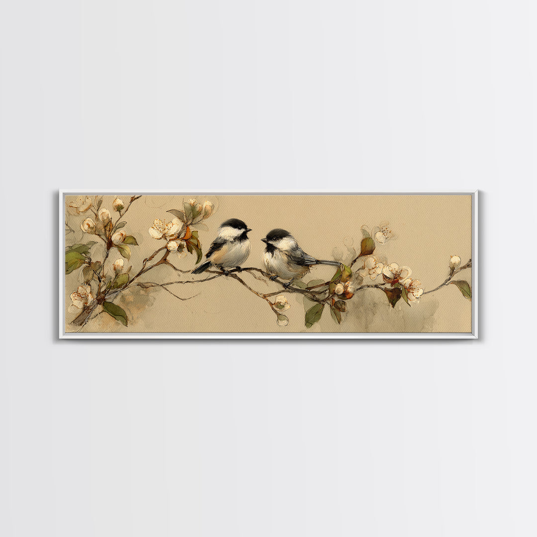 Small Bird Pair on Flowering Branch Canvas Print, Guest Bedroom Art, Downloadable Prints, Bedroom Decor, Oil Painting, Guest, GBA-3x1-20