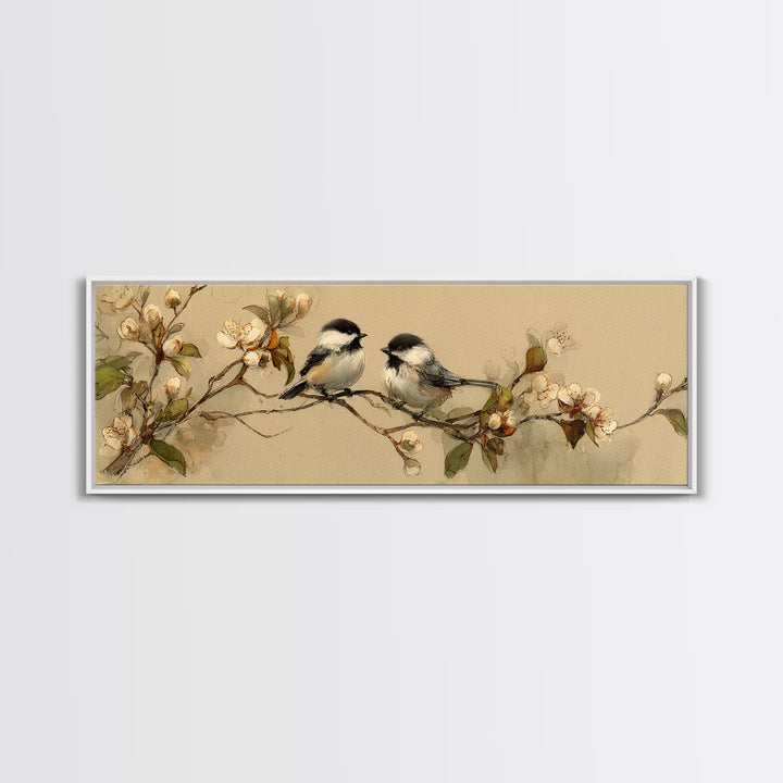 Small Bird Pair on Flowering Branch Canvas Print, Guest Bedroom Art, Downloadable Prints, Bedroom Decor, Oil Painting, Guest, GBA-3x1-20