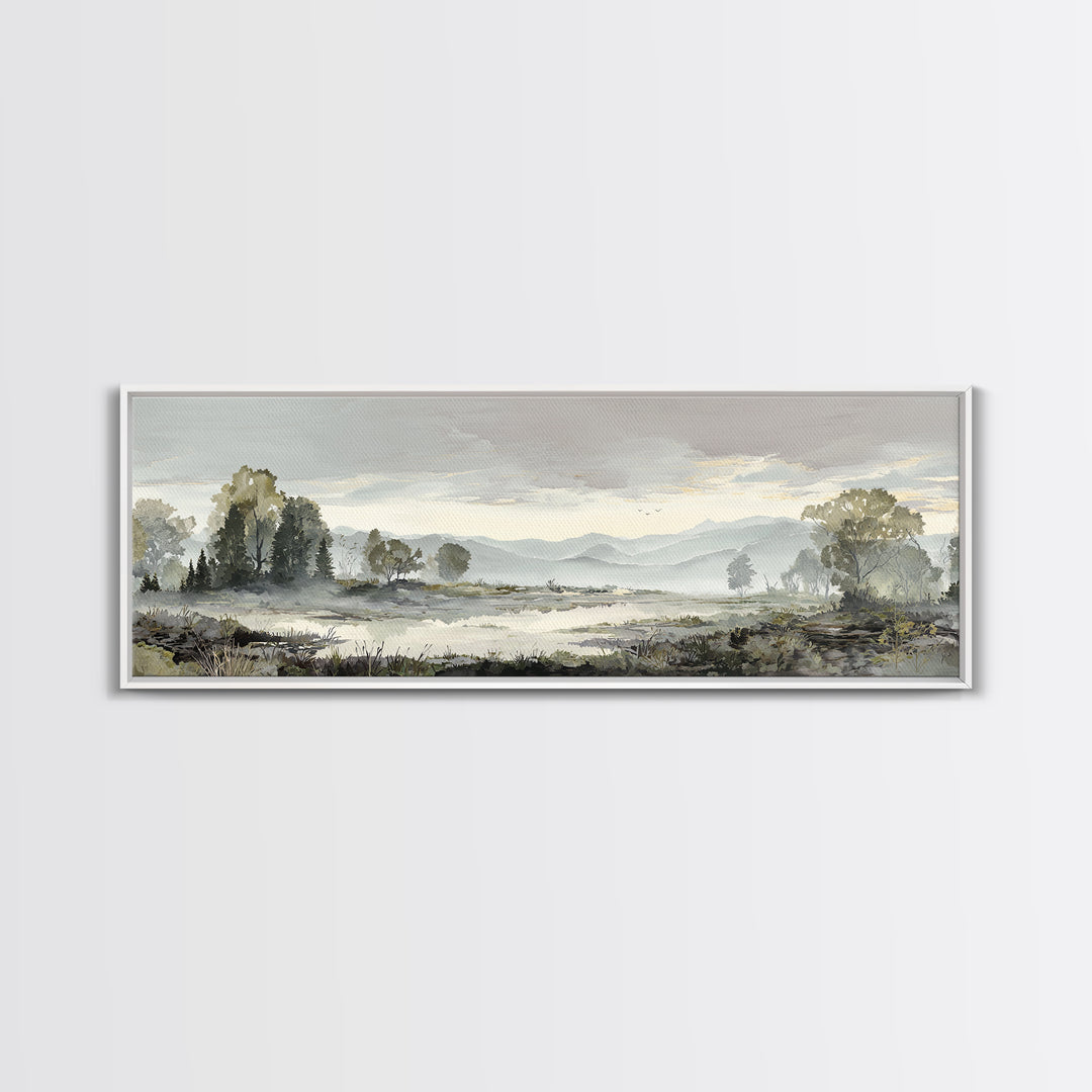 Monochrome Forest Silhouette Framed Canvas Print, Guest Bedroom Art, Bedroom Wall Decor, Bedroom Decor, Oil Painting, Guest, GBA-3x1-53