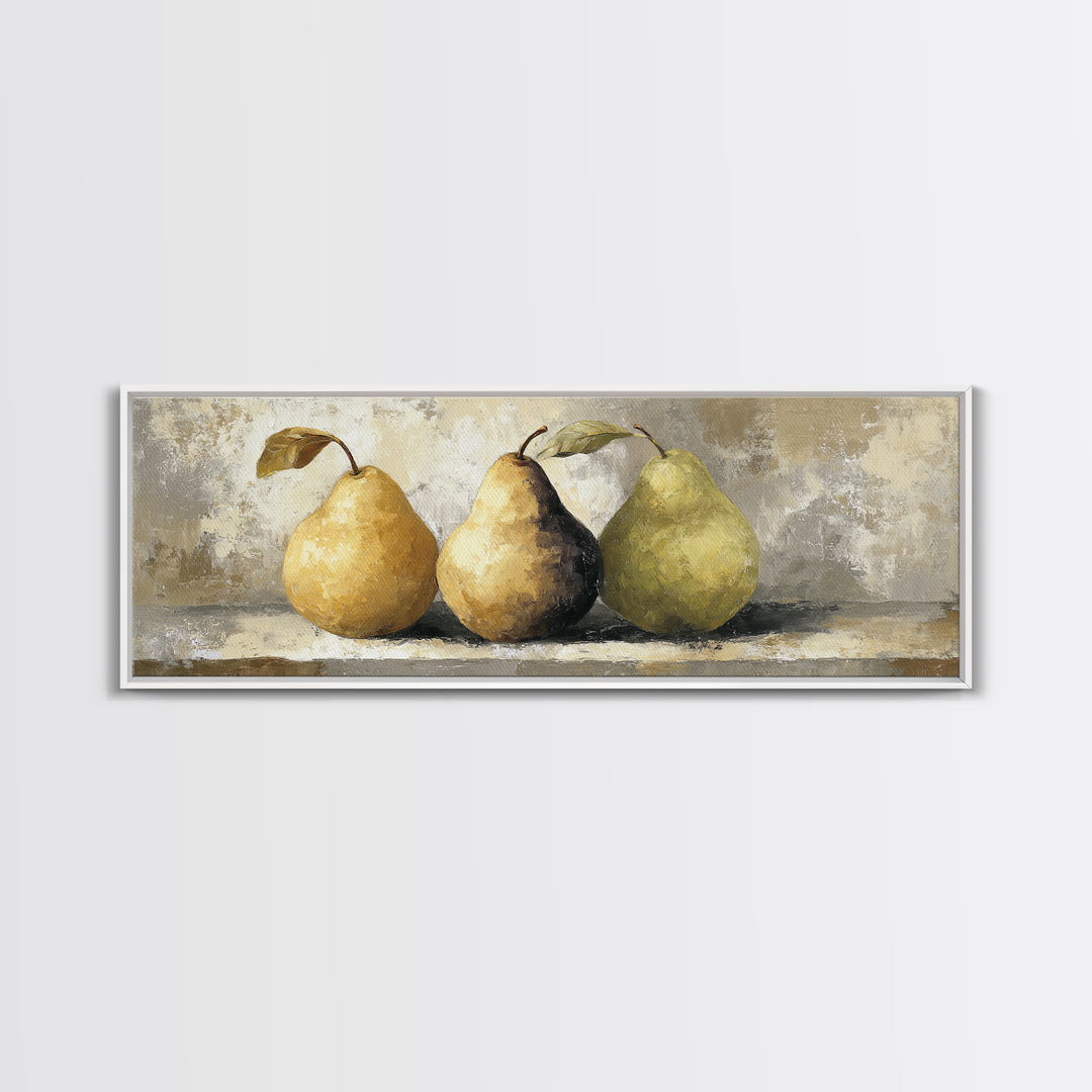 Classic Pear Still Life for Cozy Hospitality Framed Canvas Print, Guest Bedroom Art, Boho Decor, Bedroom Decor, Fine Art, Guest, GBA-3x1-60