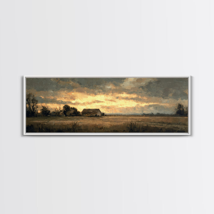 Quiet Horse Pasture at Sunset Canvas Print, Guest Bedroom Art, Farmhouse Wall Decor, Bedroom Decor, Oil Painting, Guest, GBA-3x1-61