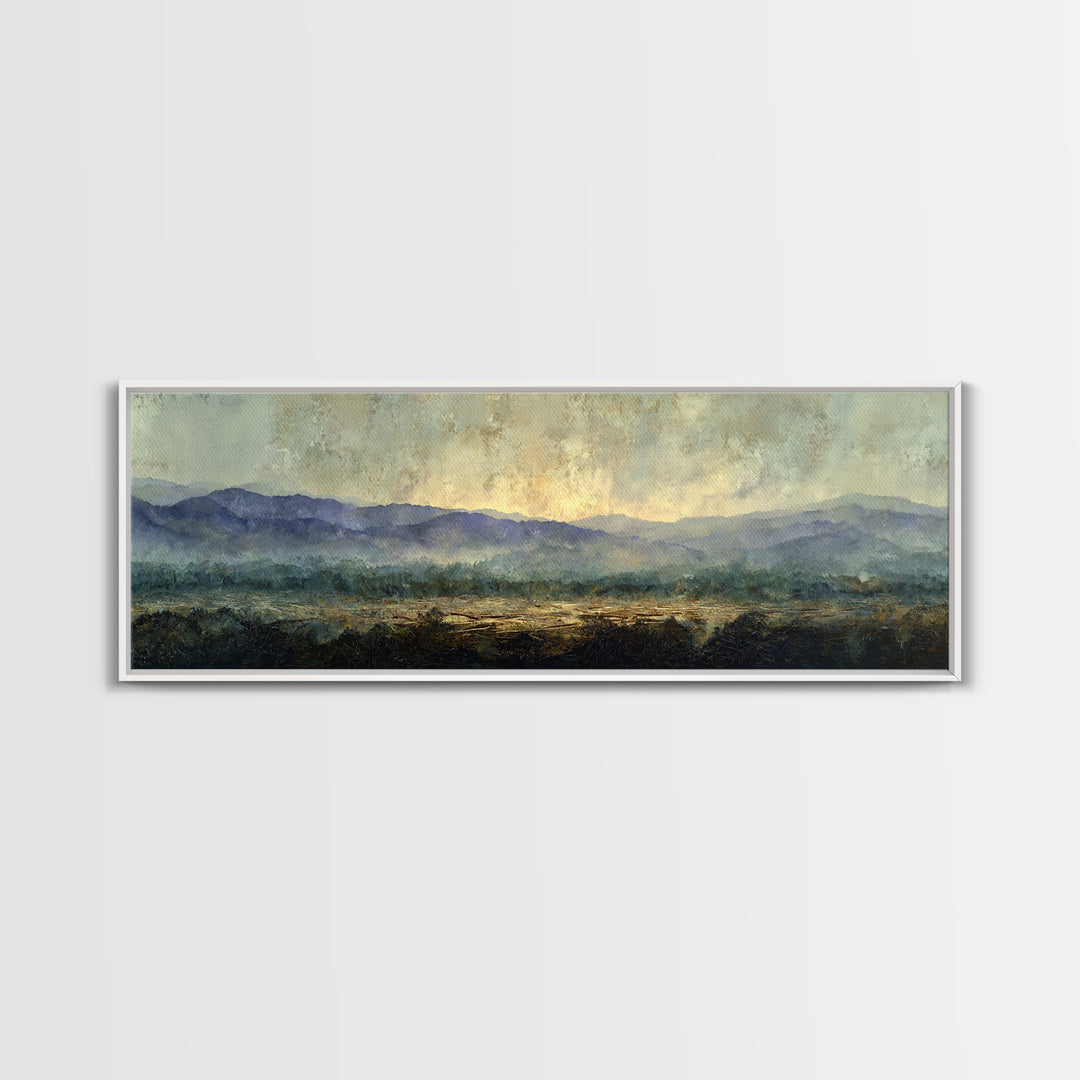 Soft Mountain Horizon Canvas Print, Guest Bedroom Art, Wall Art Prints, Bedroom Decor, Oil Painting, Guest, Cat Wall Art, GBA-3x1-71