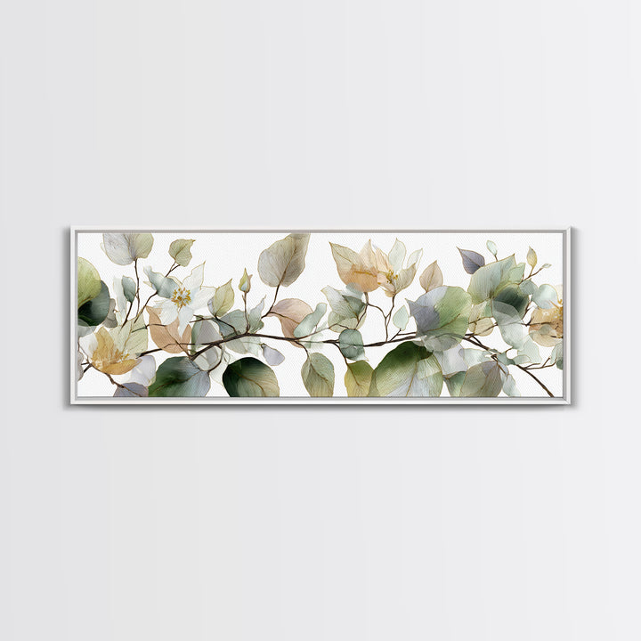 Calming Eucalyptus Watercolor Branches Framed Canvas Print, Guest Bedroom Art, Pink Wall Art, Bedroom Decor, Fine Art, Guest, GBA-3x1-74