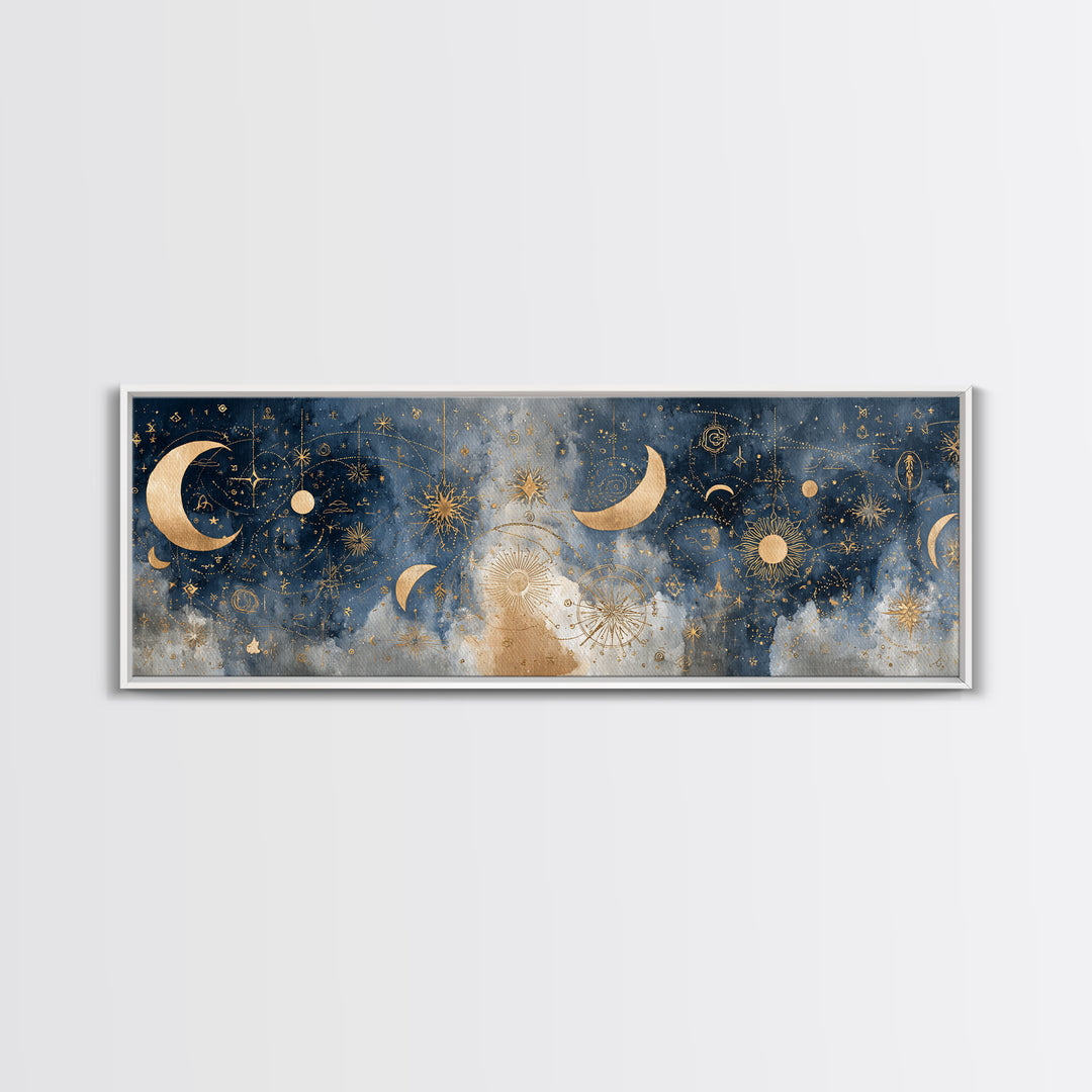 Minimal Moon and Stars Composition Canvas Print, Guest Bedroom Art, Above Bed Decor, Bedroom Decor, Fine Art, Guest, Boho Decor, GBA-3x1-8