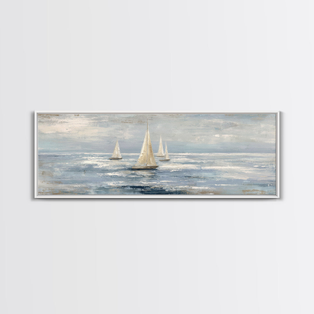 Soft Watercolor Sailboat on Quiet Water Framed Canvas Print, Guest Bedroom Art, New Home Gift, Bedroom Decor, Fine Art, Guest, GBA-3x1-82