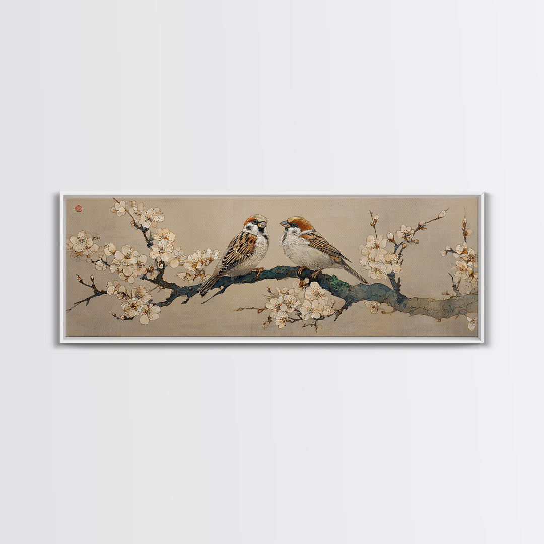 Small Bird Pair on Flowering Branch Canvas Print, Guest Bedroom Art, Prints, Bedroom Decor, Guest 292, Set of Wall Art, GBA-3x1-92