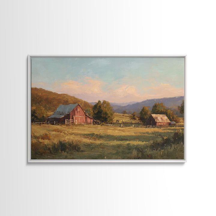 Quiet Horse Pasture at Sunset Framed Canvas Print, Guest Bedroom Art, Living Room Wall Art, Bedroom Decor, Abstract Art, Guest, GBA-3x2-25