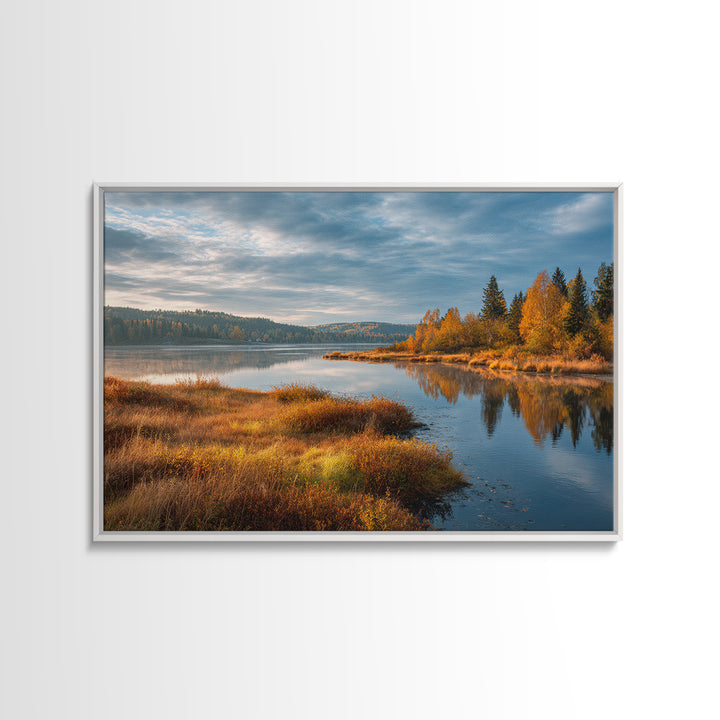 Quiet Lake Landscape at Early Morning Canvas Print, Guest Bedroom Art, Pink Wall Art, Bedroom Decor, Oil Painting, Guest, GBA-3x2-30