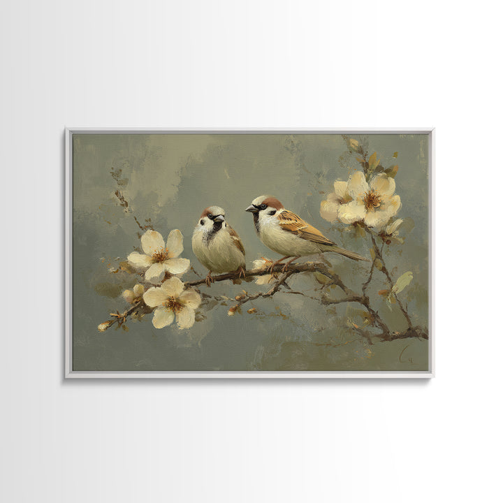 Small Bird Pair on Flowering Branch Canvas Print, Guest Bedroom Art, Set of 3 Wall Art, Bedroom Decor, Oil Painting, Guest, GBA-3x2-32