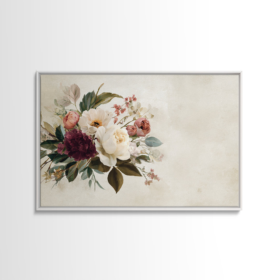 Welcoming Wildflower Bouquet Framed Canvas Print, Guest Bedroom Art, Bedroom Wall Art, Bedroom Decor, Oil Painting, Guest, GBA-3x2-5