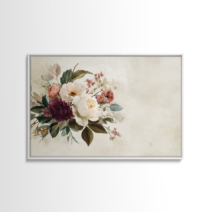 Welcoming Wildflower Bouquet Framed Canvas Print, Guest Bedroom Art, Bedroom Wall Art, Bedroom Decor, Oil Painting, Guest, GBA-3x2-5