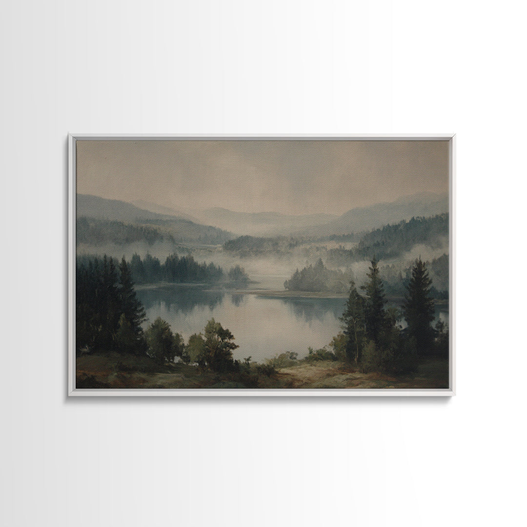 Quiet Lake Landscape at Early Morning Canvas Print, Guest Bedroom Art, Pink Wall Art, Bedroom Decor, Oil Painting, Guest, GBA-3x2-54