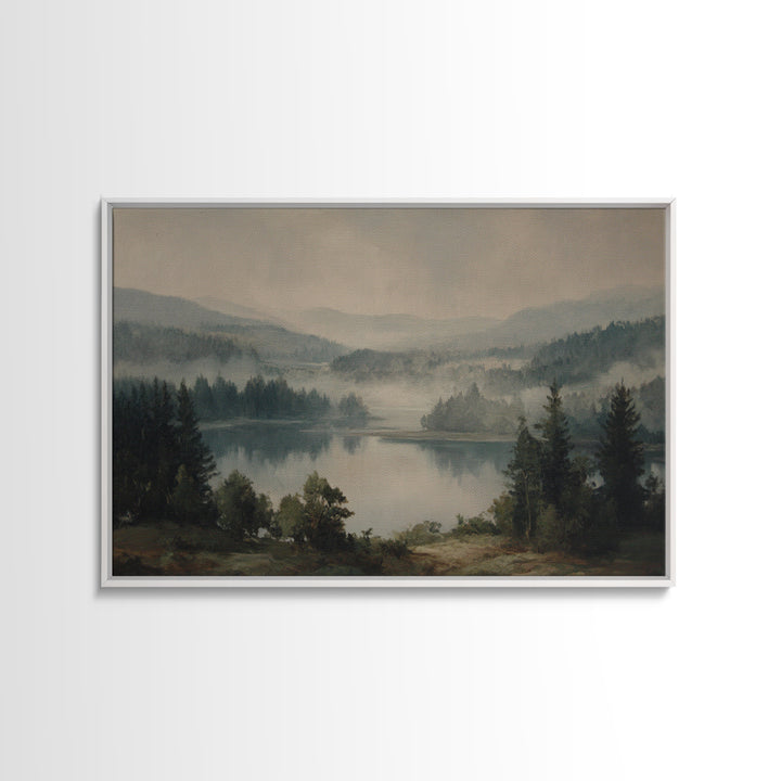 Quiet Lake Landscape at Early Morning Canvas Print, Guest Bedroom Art, Pink Wall Art, Bedroom Decor, Oil Painting, Guest, GBA-3x2-54