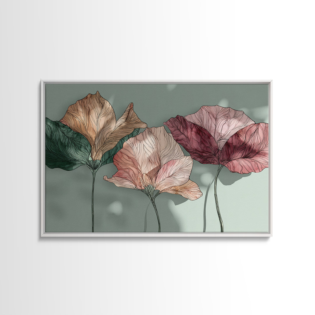 Gentle Botanical Line Drawing Trio Canvas Print, Guest Bedroom Art, Set of 3 Wall Art, Bedroom Decor, Watercolor Art, Guest, GBA-3x2-58