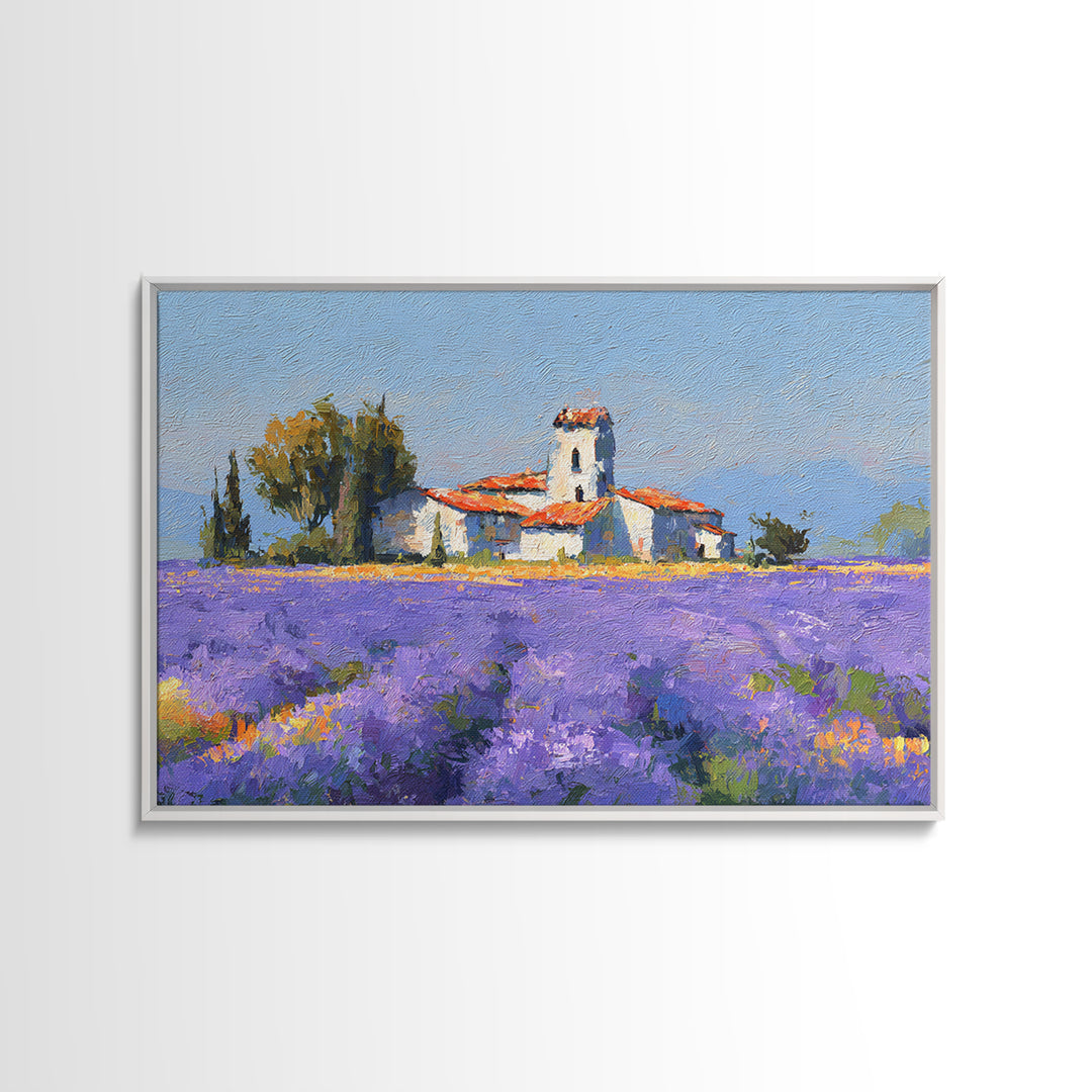 Lavender Field under Pale Sky Framed Canvas Print, Guest Bedroom Art, Living Room Wall Art, Bedroom Decor, Watercolor Art, GBA-3x2-71