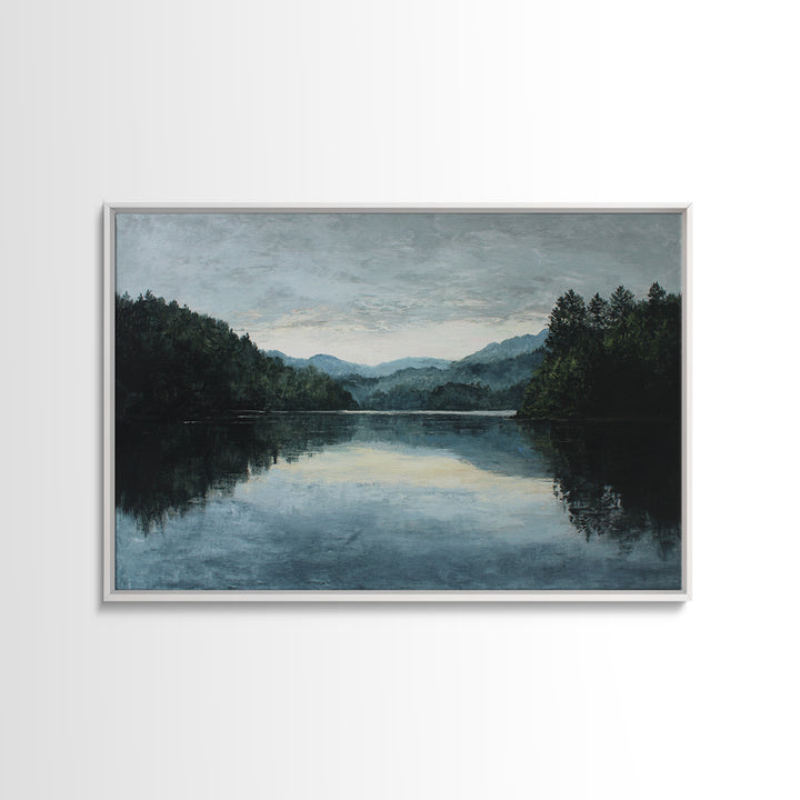 Quiet Lake Landscape at Early Morning Framed Canvas Print, Guest Bedroom Art, Farmhouse Wall Decor, Bedroom Decor, Guest, GBA-3x2-78