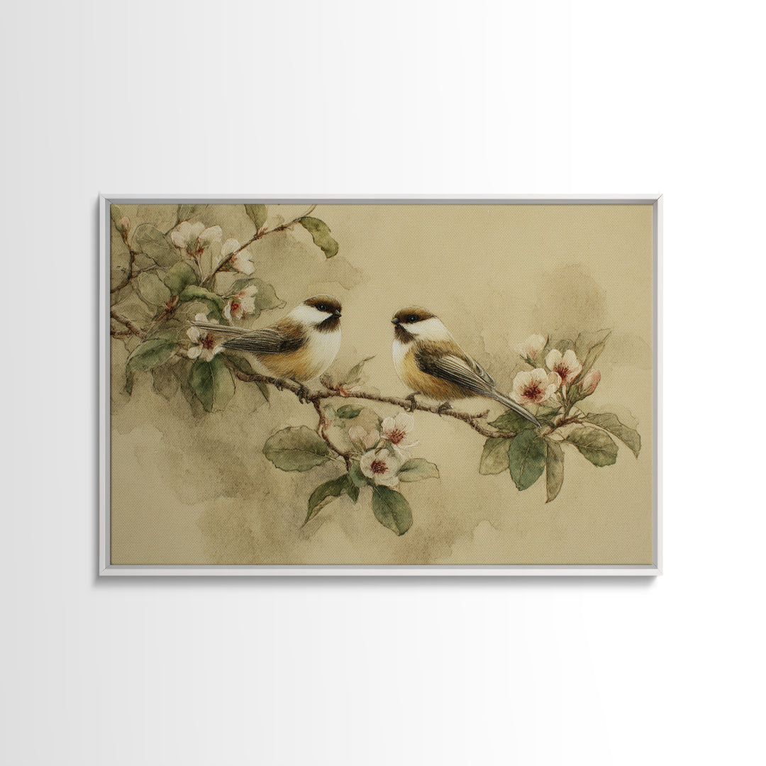 Small Bird Pair on Flowering Branch Framed Canvas Print, Guest Bedroom Art, Digital Print, Bedroom Decor, Fine Art, Guest, GBA-3x2-8