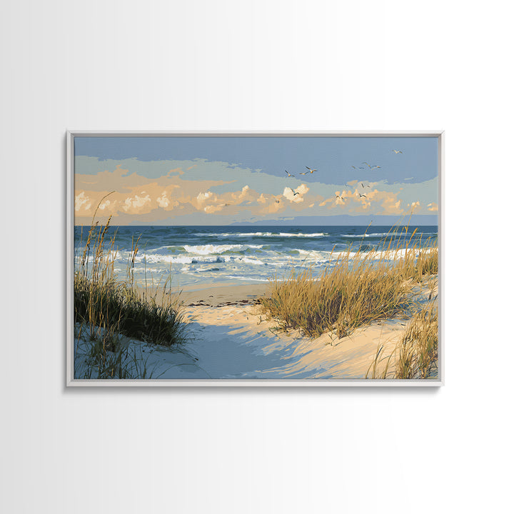 Coastal Dunes in Pale Blue and Sand Framed Canvas Print, Guest Bedroom Art, Downloadable Prints, Bedroom Decor, Fine Art, Guest, GBA-3x2-81