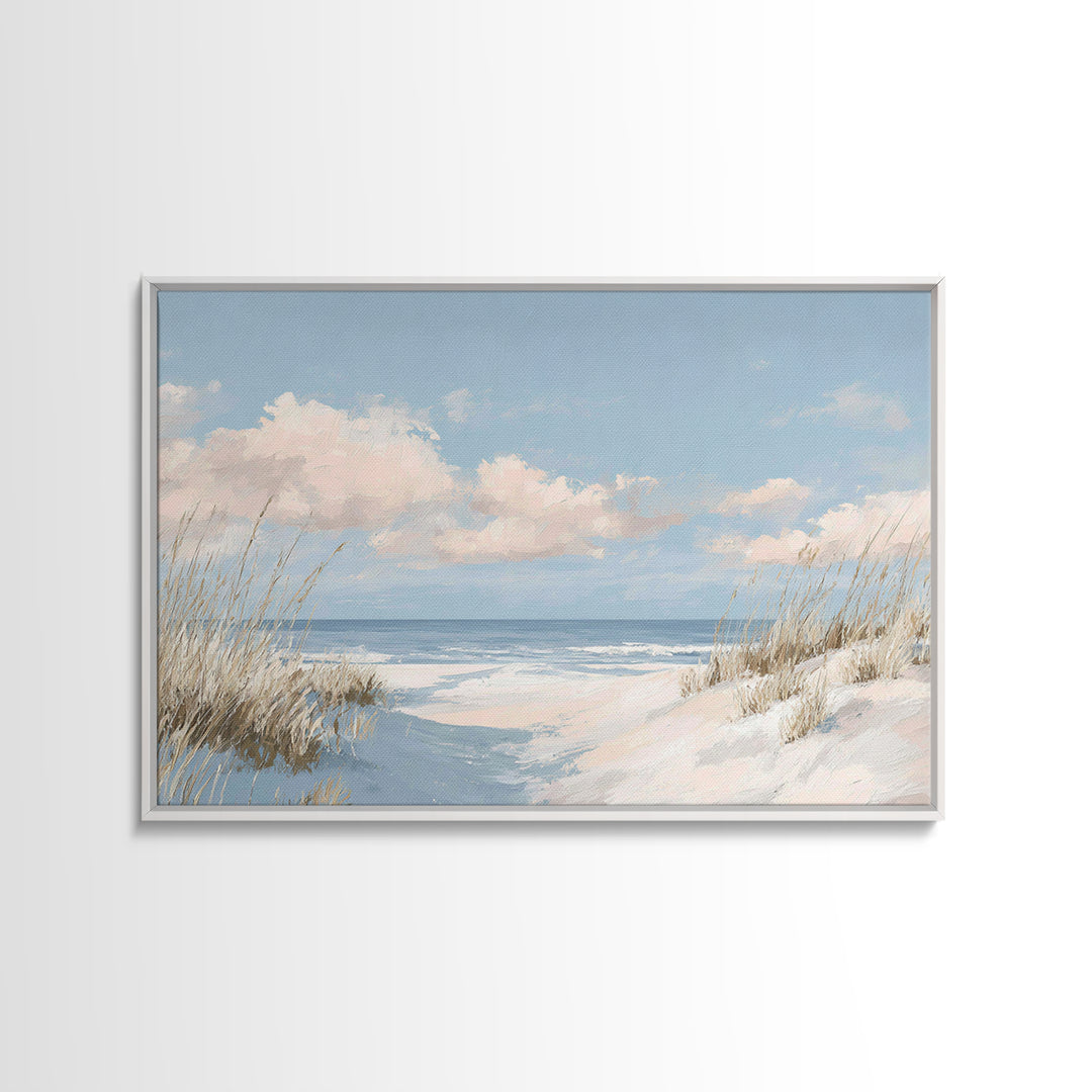 Coastal Dunes in Pale Blue and Sand Framed Canvas Print, Guest Bedroom Art, Farmhouse Decor, Bedroom Decor, Fine Art, Guest, GBA-3x2-9