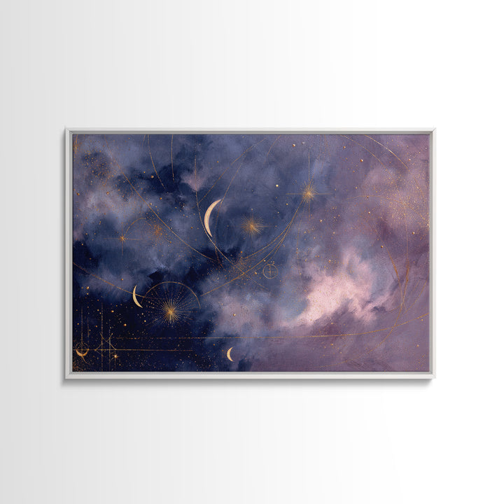 Minimal Moon and Stars Composition Framed Canvas Print, Guest Bedroom Art, Luxury Decor, Bedroom Decor, Fine Art, Guest, GBA-3x2-92