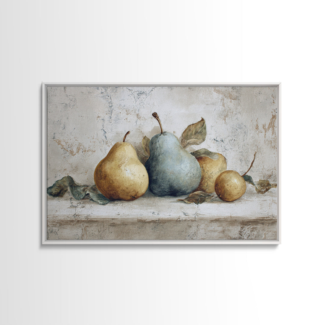 Classic Pear Still Life for Cozy Hospitality Framed Canvas Print, Guest Bedroom Art, Art Print, Bedroom Decor, Fine Art, Guest, GBA-3x2-96