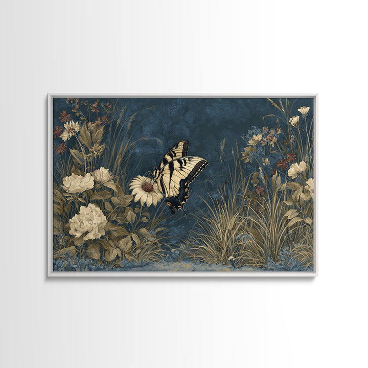 Garden Butterfly and Flowers Specimen Study Framed Canvas Print, Guest Bedroom Art, Minimalist Decor, Bedroom Decor, Guest, GBA-3x2-99