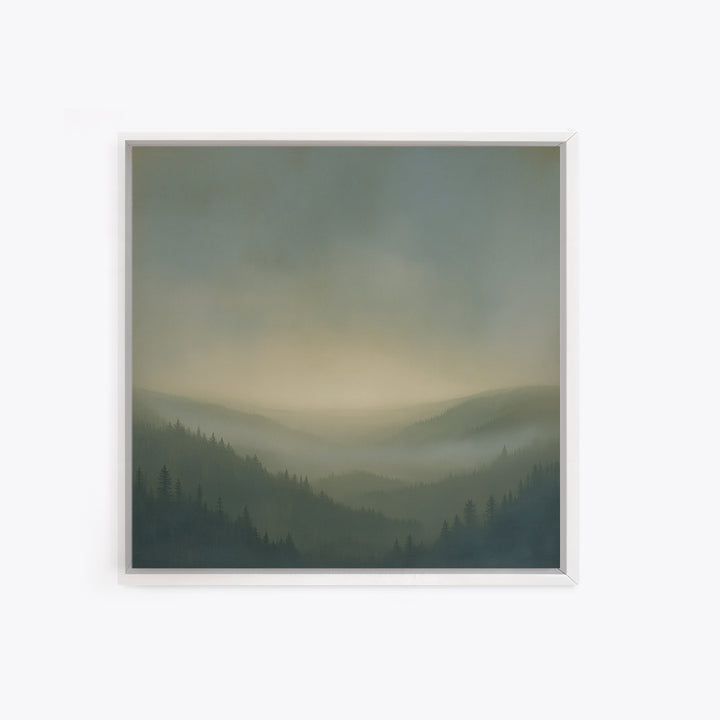 Misty Mountain Valley Framed Canvas Print, General Fine Art, Digital Print, Living Room Decor, Watercolor Art, GEN-1x1-100