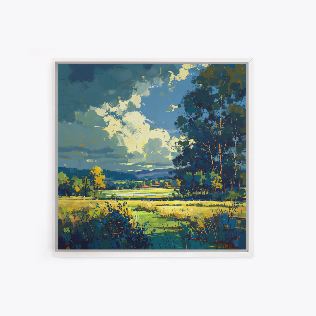 Sunlit Meadow with Loose Impressionist Brushwork Canvas Print, General Fine Art, Framed Wall Art, Living Room Decor, GEN-1x1-14