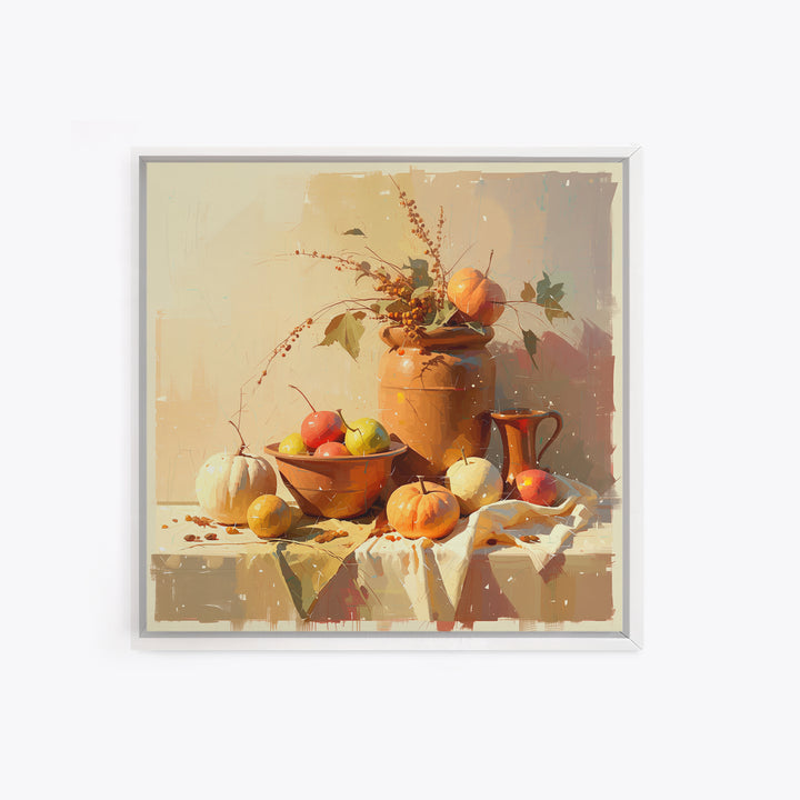 Simple Still Life of Fruit and Linen Framed Canvas Print, General Fine Art, Wall Art Prints, Living Room Decor, Abstract Art, GEN-1x1-16