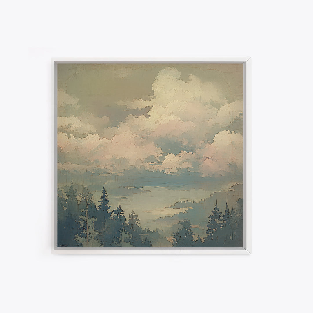 Romantic Cloudscape with Blush and Cream Tones Canvas Print, General Fine Art, Large Wall Art, Living Room Decor, Fine Art, GEN-1x1-18