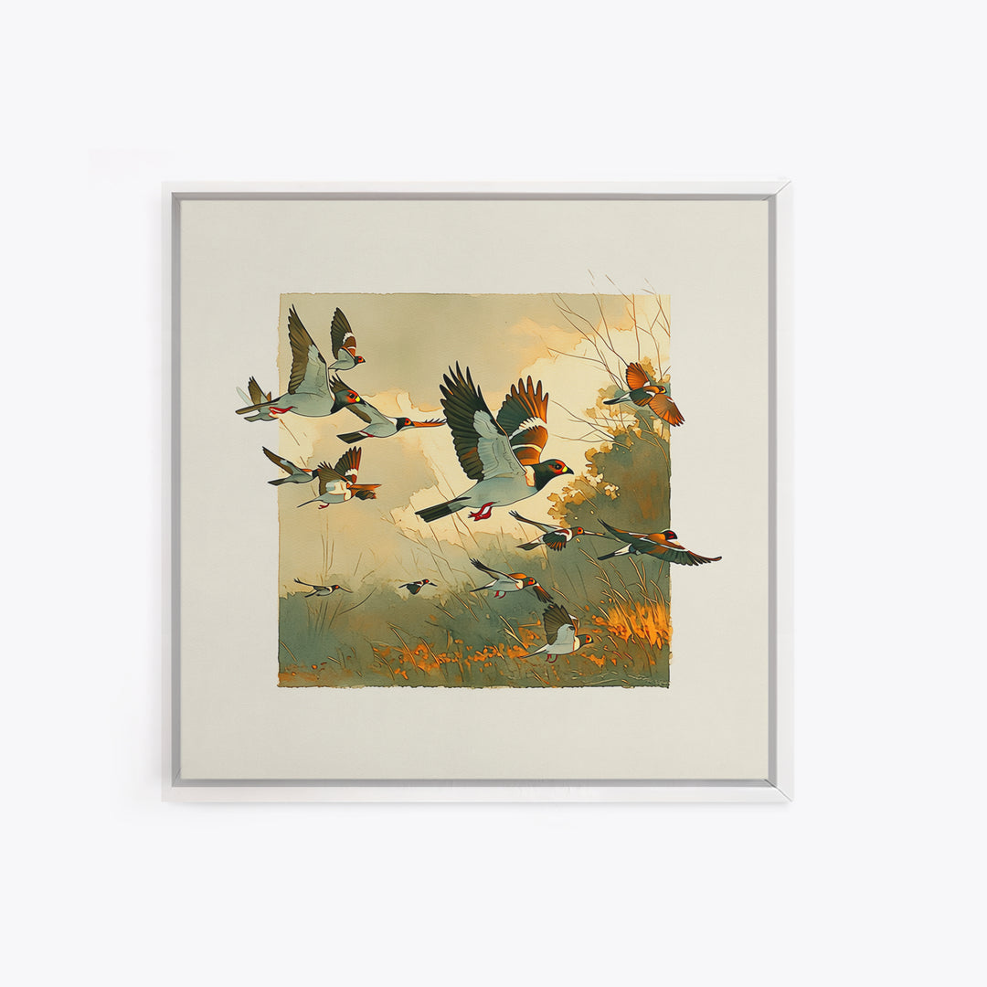 Minimal Birds in Flight over an Open Canvas Print, General Fine Art, Art Deco, Living Room Decor, Oil Painting, GEN-1x1-22