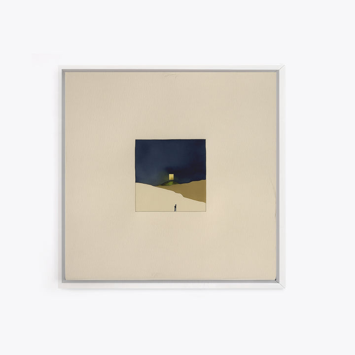 Minimal Black Line Figure on Textured Paper Canvas Print, General Fine Art, Original Painting, Living Room Decor, GEN-1x1-27