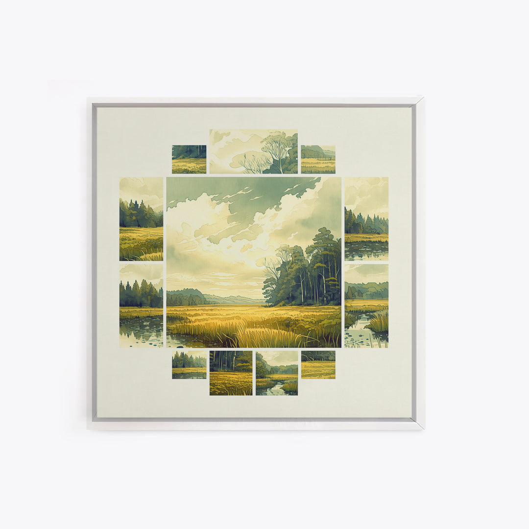 Moody Forest Clearing Framed Canvas Print, General Fine Art, Gallery Decor, Living Room Decor, Fine Art, Wall Art, GEN-1x1-32