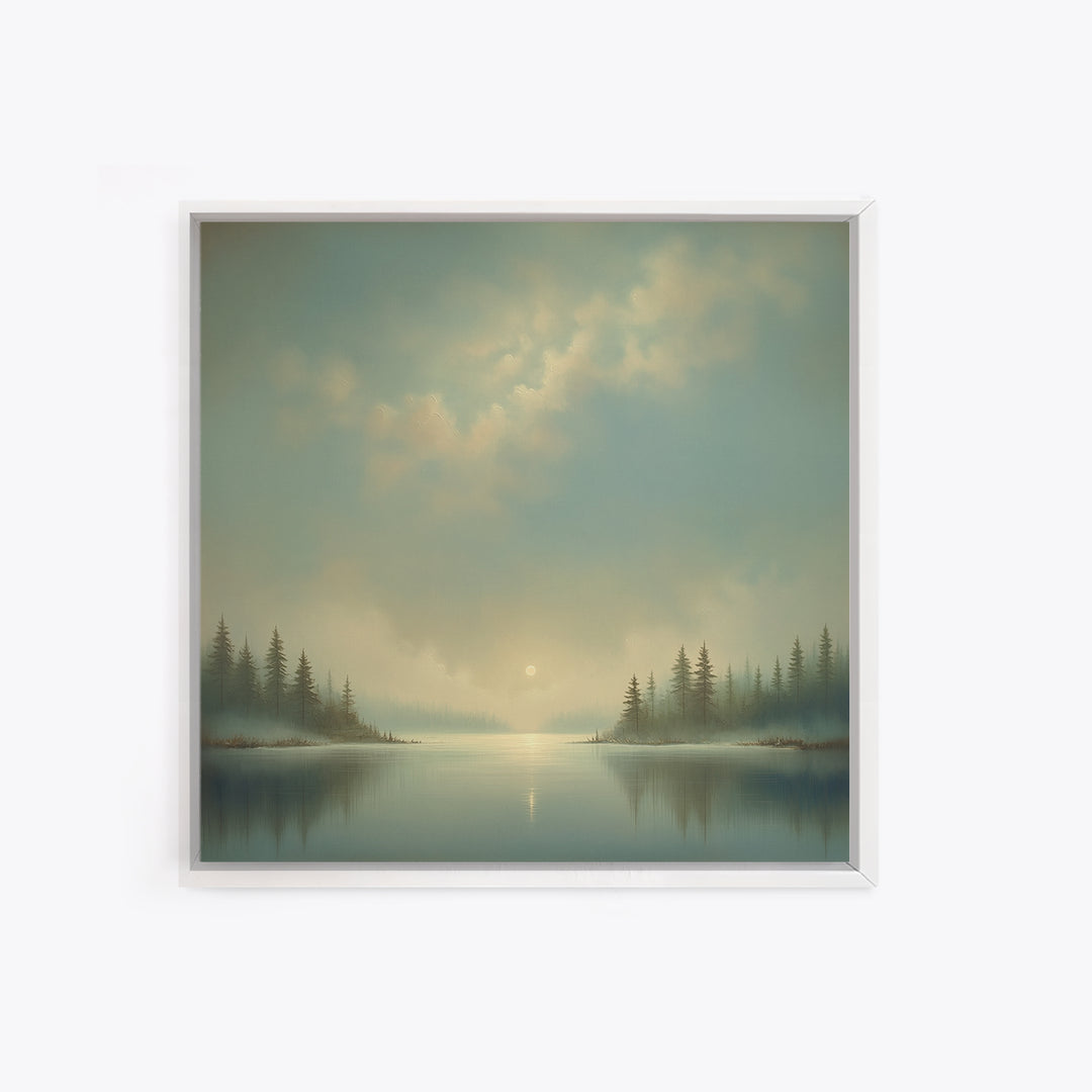 Dreamlike Moonlit Lake Framed Canvas Print, General Fine Art, Boho Decor, Living Room Decor, Fine Art, Wall Decor, GEN-1x1-37