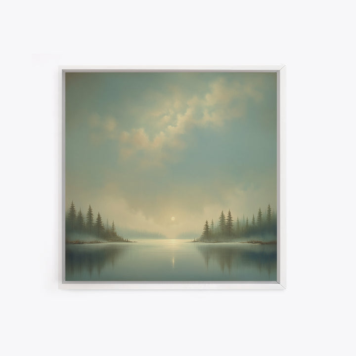 Dreamlike Moonlit Lake Framed Canvas Print, General Fine Art, Boho Decor, Living Room Decor, Fine Art, Wall Decor, GEN-1x1-37
