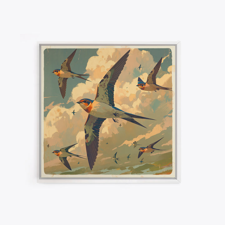 Minimal Birds in Flight over an Open Framed Canvas Print, General Fine Art, Abstract Art, Living Room Decor, Fine Art, GEN-1x1-46