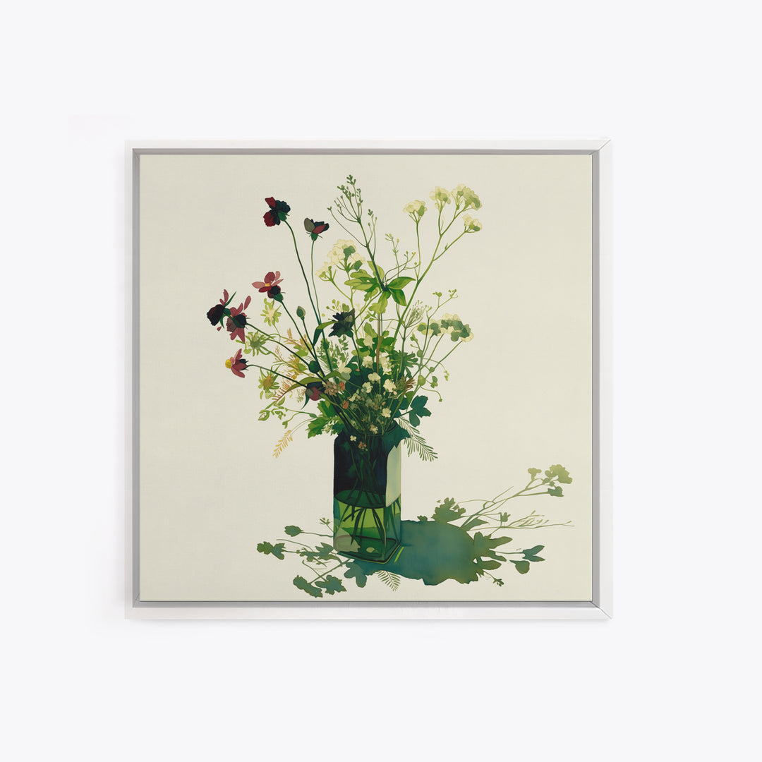 Classic Oil Painted Vase of Wildflowers Framed Canvas Print, General Fine Art, Mid Century Modern, Living Room Decor, Fine Art, GEN-1x1-47